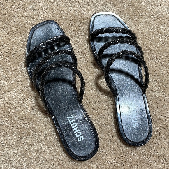 NIB 8B SCHUTZ Glitter jelly black pool slides mules sandalia Diana sandals NEW - Picture 6 of 9